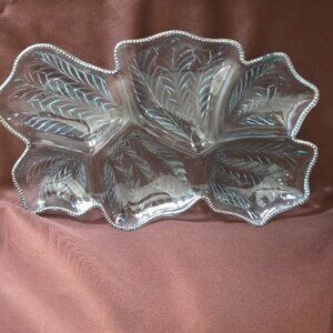 Vintage Jeanette Depression Blue Glass Feather Divided Relish Tray